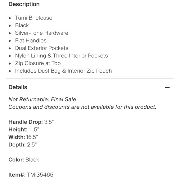 TUMI Black Nylon Leather Trim Briefcase Laptop Bag - Picture 11 of 14